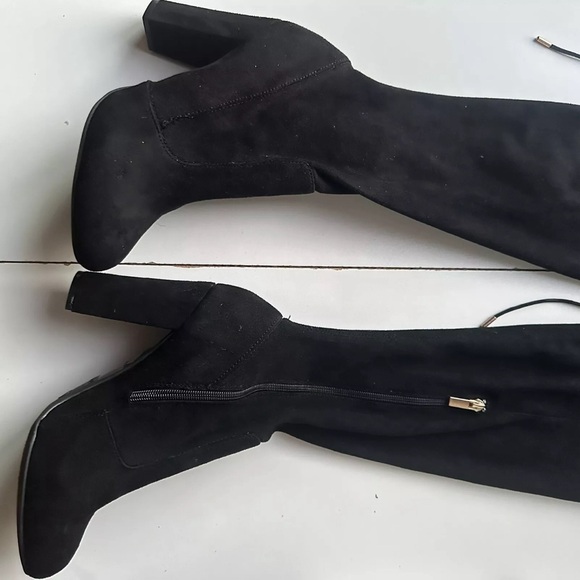 Bamboo Women Black Over Knee Heeled Boots block Heels With Straps Size 9 Zipper - Picture 5 of 10